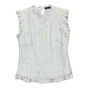 Simplee White Sleeveless Lace Blouse M